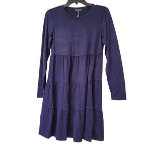Women's Blue  Fall Dress Long Sleeve Flowy Loose Fit Tiered Dress Size Small